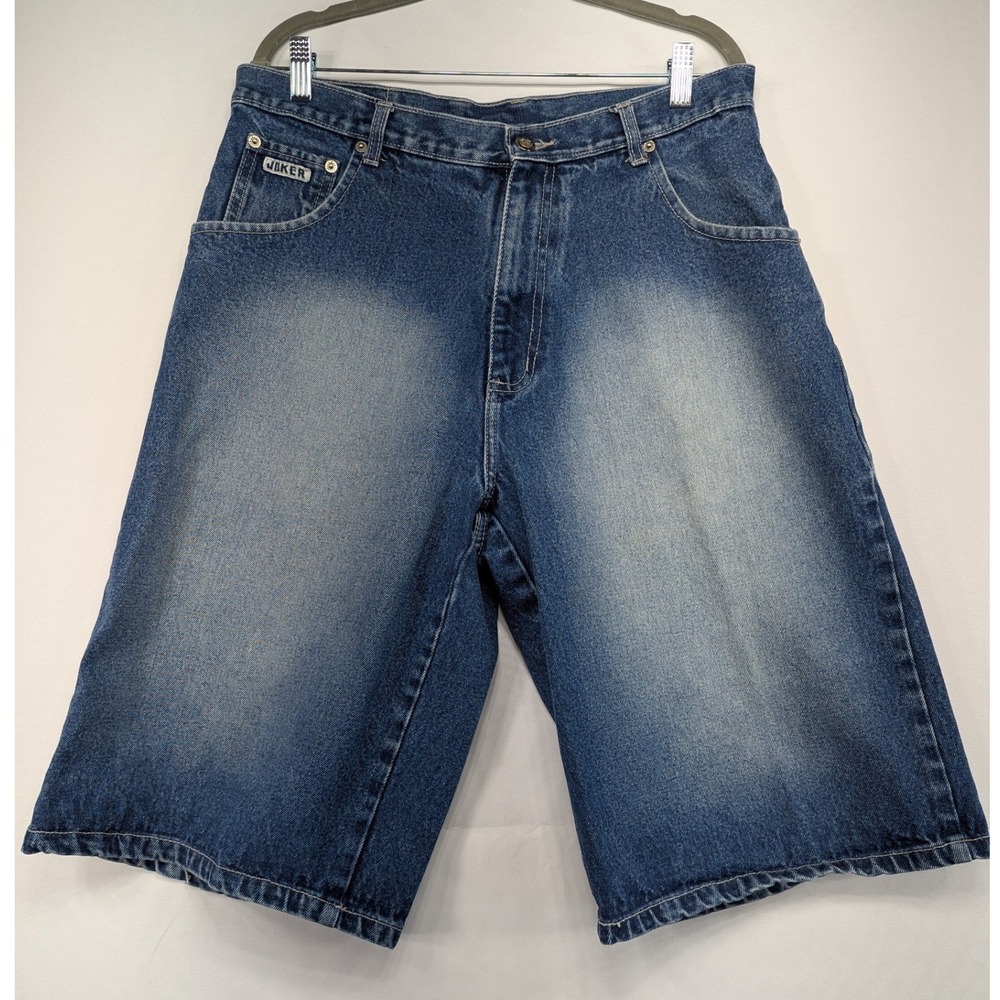 Vintage Y2K JOKER‎ Denim Shorts Men's Size 34 Blue Baggy Loose Fit Jean Shorts
